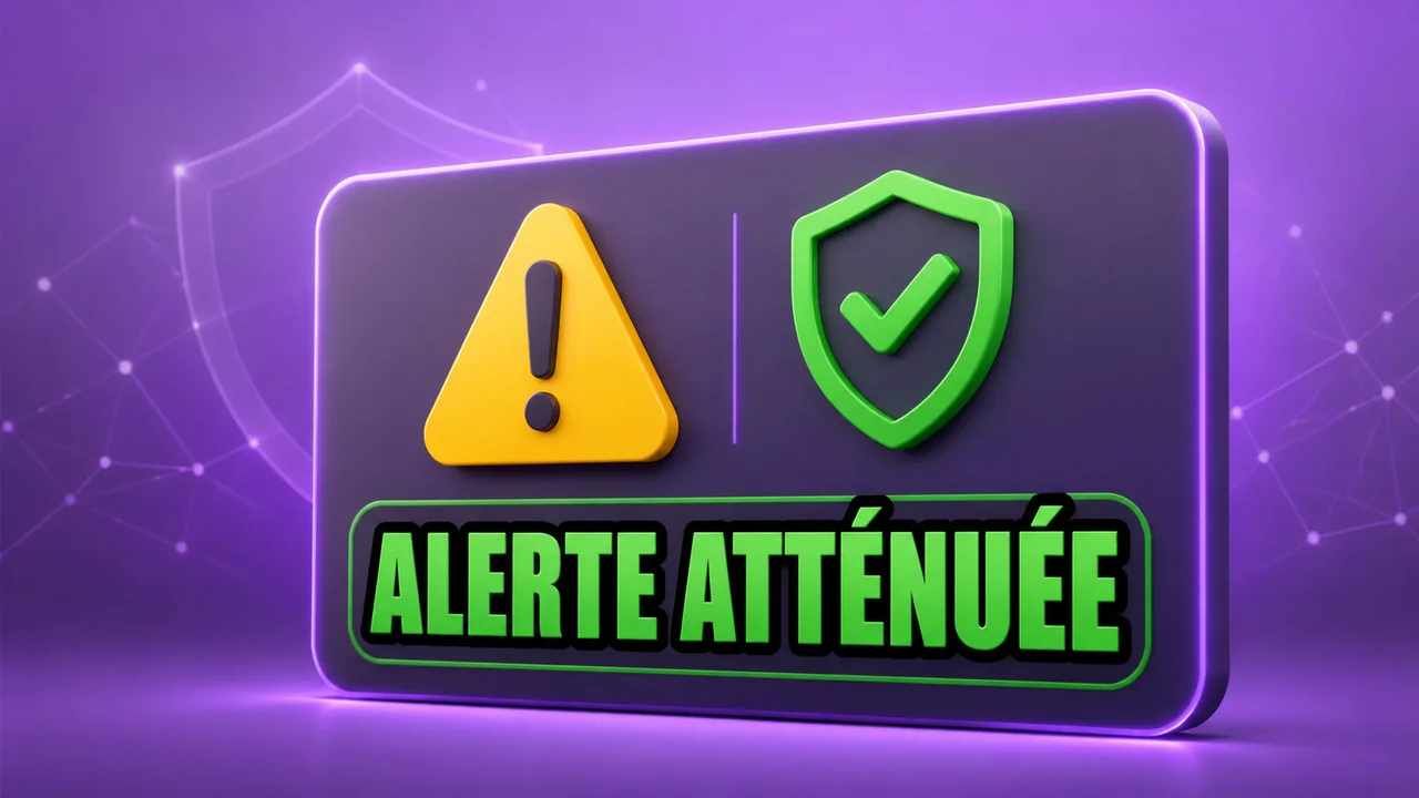 Alerte de sécurité de code scanning indiquée comme atténuée, avec bouclier discret sur fond violet.